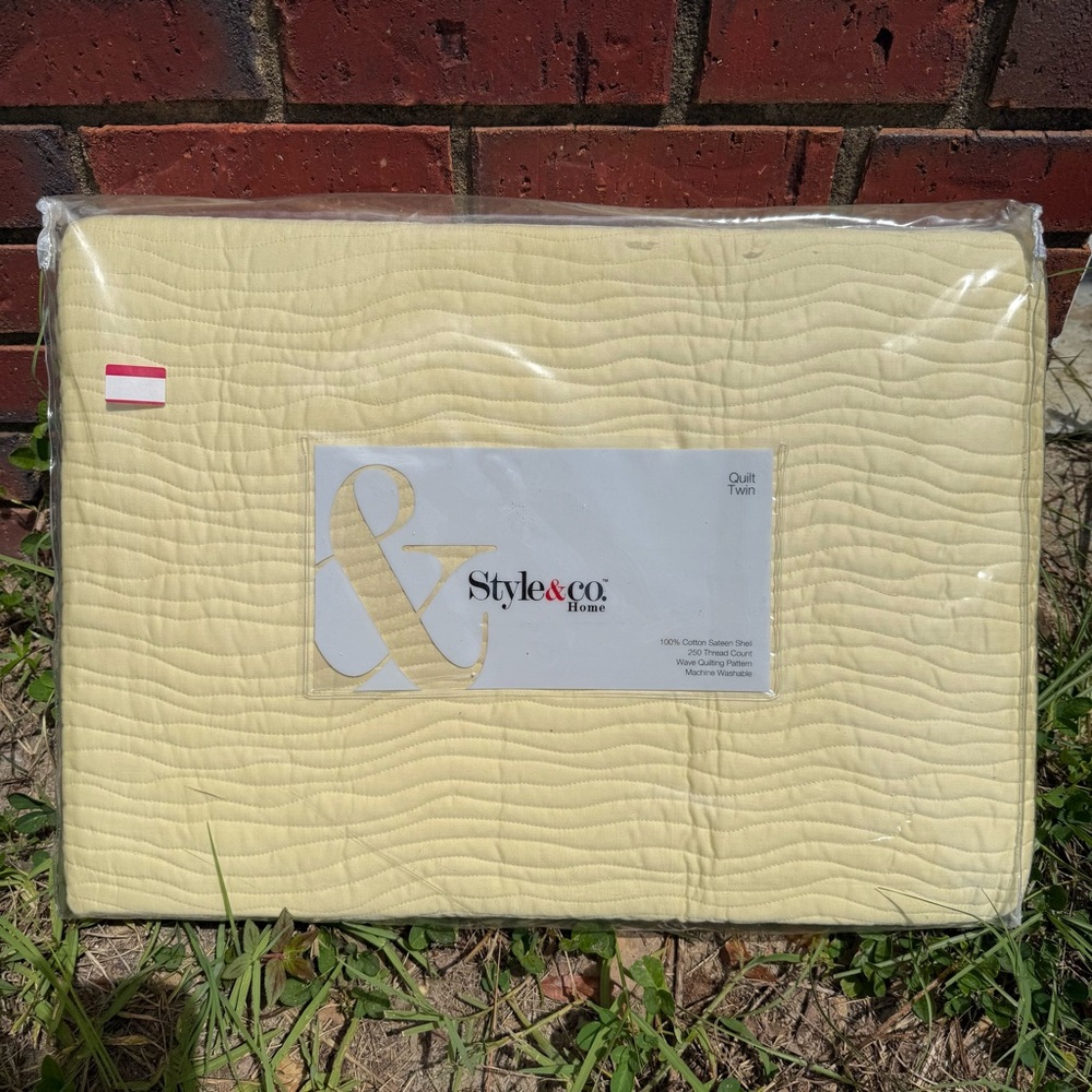 STYLE & CO HOME YELLOW COTTON YELLOW QUILT BEDSPREAD FARMHOUSE CHIC COTTAGE TWIN